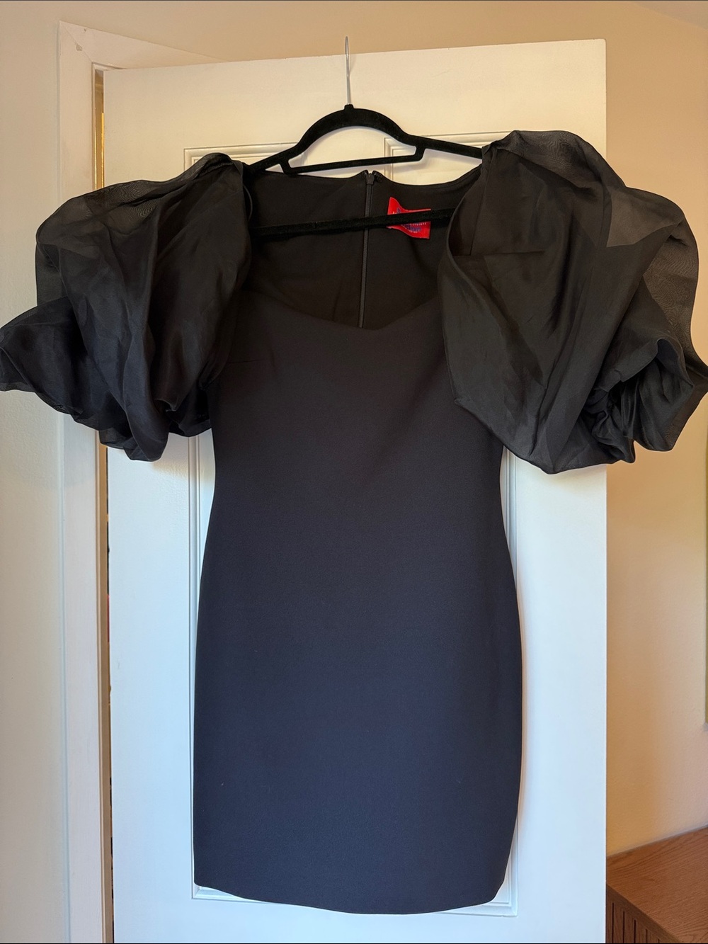 Solace London Black Mini Dress with Voluminous Puff Sleeves